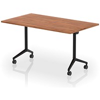 Impulse Plus Flip Rectangular Table, 1400mm Wide, Black Foot, Walnut