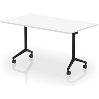 Impulse Plus Flip Rectangular Table, 1400mm Wide, Black Foot, White