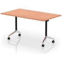 Impulse Plus Flip Rectangular Table, 1400mm Wide, Chrome Foot, Beech