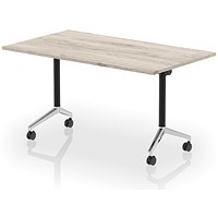 Impulse Plus Flip Rectangular Table, 1400mm Wide, Chrome Foot, Grey Oak