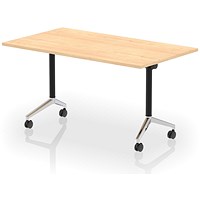 Impulse Plus Flip Rectangular Table, 1400mm Wide, Chrome Foot, Maple