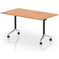 Impulse Plus Flip Rectangular Table, 1400mm Wide, Chrome Foot, Oak