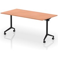 Impulse Plus Flip Rectangular Table, 1600mm Wide, Black Foot, Beech