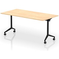 Impulse Plus Flip Rectangular Table, 1600mm Wide, Black Foot, Maple