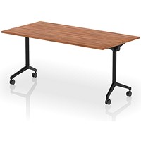Impulse Plus Flip Rectangular Table, 1600mm Wide, Black Foot, Walnut