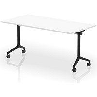 Impulse Plus Flip Rectangular Table, 1600mm Wide, Black Foot, White