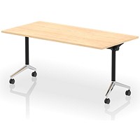 Impulse Plus Flip Rectangular Table, 1600mm Wide, Chrome Foot, Maple