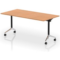 Impulse Plus Flip Rectangular Table, 1600mm Wide, Chrome Foot, Oak