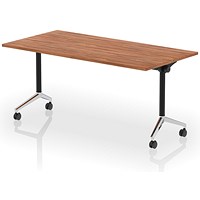Impulse Plus Flip Rectangular Table, 1600mm Wide, Chrome Foot, Walnut