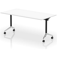 Impulse Plus Flip Rectangular Table, 1600mm Wide, Chrome Foot, White