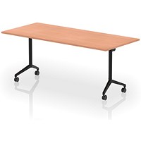 Impulse Plus Flip Rectangular Table, 1800mm Wide, Black Foot, Beech