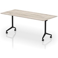 Impulse Plus Flip Rectangular Table, 1800mm Wide, Black Foot, Grey Oak