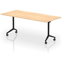 Impulse Plus Flip Rectangular Table, 1800mm Wide, Black Foot, Maple