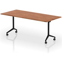 Impulse Plus Flip Rectangular Table, 1800mm Wide, Black Foot, Walnut