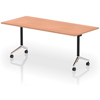 Impulse Plus Flip Rectangular Table, 1800mm Wide, Chrome Foot, Beech