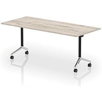 Impulse Plus Flip Rectangular Table, 1800mm Wide, Chrome Foot, Grey Oak
