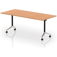 Impulse Plus Flip Rectangular Table, 1800mm Wide, Chrome Foot, Oak