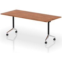Impulse Plus Flip Rectangular Table, 1800mm Wide, Chrome Foot, Walnut