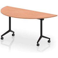 Impulse Plus Flip Semi-Circle Table, 1600mm Wide, Black Foot, Beech