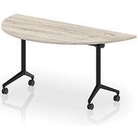 Impulse Plus Flip Semi-Circle Table, 1600mm Wide, Black Foot, Grey Oak