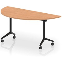 Impulse Plus Flip Semi-Circle Table, 1600mm Wide, Black Foot, Oak