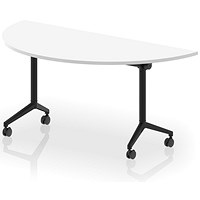 Impulse Plus Flip Semi-Circle Table, 1600mm Wide, Black Foot, White