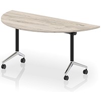 Impulse Plus Flip Semi-Circle Table, 1600mm Wide, Chrome Foot, Grey Oak
