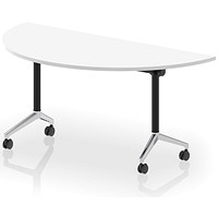 Impulse Plus Flip Semi-Circle Table, 1600mm Wide, Chrome Foot, White