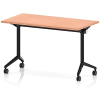 Impulse Plus Slim Flip Rectangular Table, 1200mm Wide, Black Foot, Beech