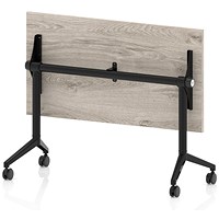 Impulse Plus Slim Flip Rectangular Table, 1200mm Wide, Black Foot, Grey Oak