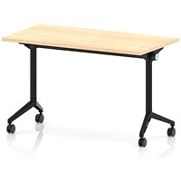 Impulse Plus Slim Flip Rectangular Table, 1200mm Wide, Black Foot, Maple