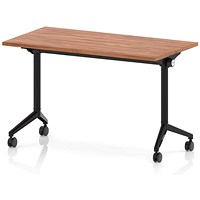 Impulse Plus Slim Flip Rectangular Table, 1200mm Wide, Black Foot, Walnut