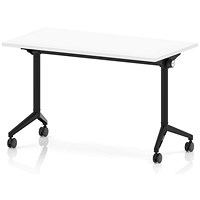 Impulse Plus Slim Flip Rectangular Table, 1200mm Wide, Black Foot, White