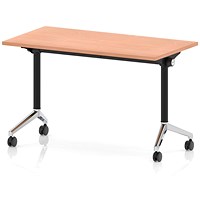 Impulse Plus Slim Flip Rectangular Table, 1200mm Wide, Chrome Foot, Beech