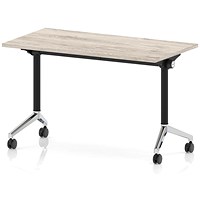 Impulse Plus Slim Flip Rectangular Table, 1200mm Wide, Chrome Foot, Grey Oak