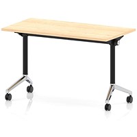 Impulse Plus Slim Flip Rectangular Table, 1200mm Wide, Chrome Foot, Maple