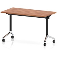 Impulse Plus Slim Flip Rectangular Table, 1200mm Wide, Chrome Foot, Walnut
