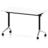 Impulse Plus Slim Flip Rectangular Table, 1200mm Wide, Chrome Foot, White
