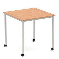 Impulse 800mm Straight Table Oak Top Silver Box Frame Leg with Castors