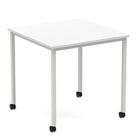 Impulse 800mm Straight Table White Top Silver Box Frame Leg with Castors