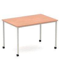 Impulse 1200mm Straight Table Beech Top Silver Box Frame Leg with Castors