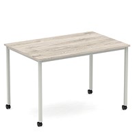 Impulse 1200mm Straight Table Grey Oak Top Silver Box Frame Leg with Castors