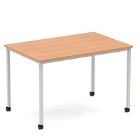 Impulse 1200mm Straight Table Oak Top Silver Box Frame Leg with Castors