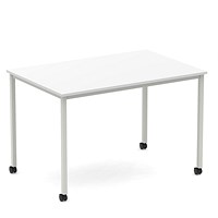 Impulse 1200mm Straight Table White Top Silver Box Frame Leg with Castors