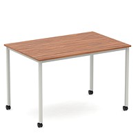 Impulse 1200mm Straight Table Walnut Top Silver Box Frame Leg with Castors