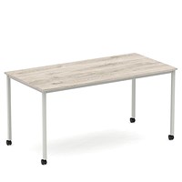 Impulse 1600mm Straight Table Grey Oak Top Silver Box Frame Leg with Castors