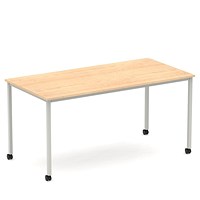 Impulse 1600mm Straight Table Maple Top Silver Box Frame Leg with Castors