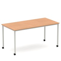 Impulse 1600mm Straight Table Oak Top Silver Box Frame Leg with Castors