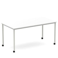 Impulse 1600mm Straight Table White Top Silver Box Frame Leg with Castors