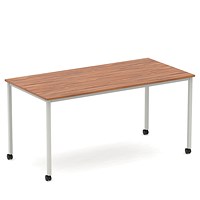 Impulse 1600mm Straight Table Walnut Top Silver Box Frame Leg with Castors